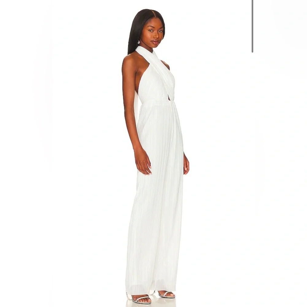 Amanda Uprichard Rivera White Pants Halter Jumpsuit Pleated Flowy Medium - Picture 2 of 9